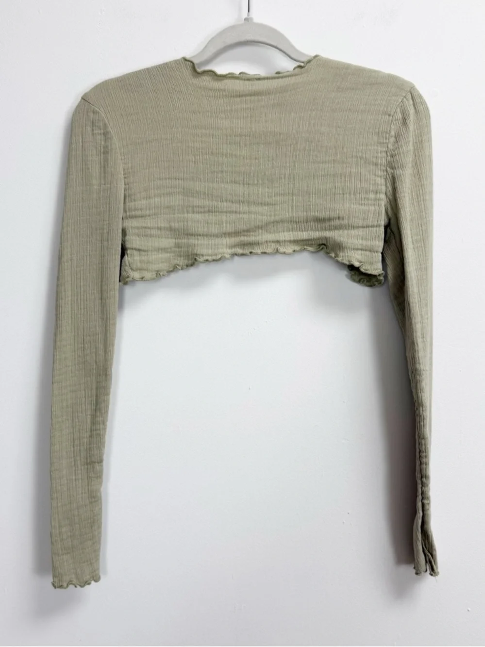 Free People Cropped Bolero Womens XS Green Long Sleeve Lettuce Hem Stretch